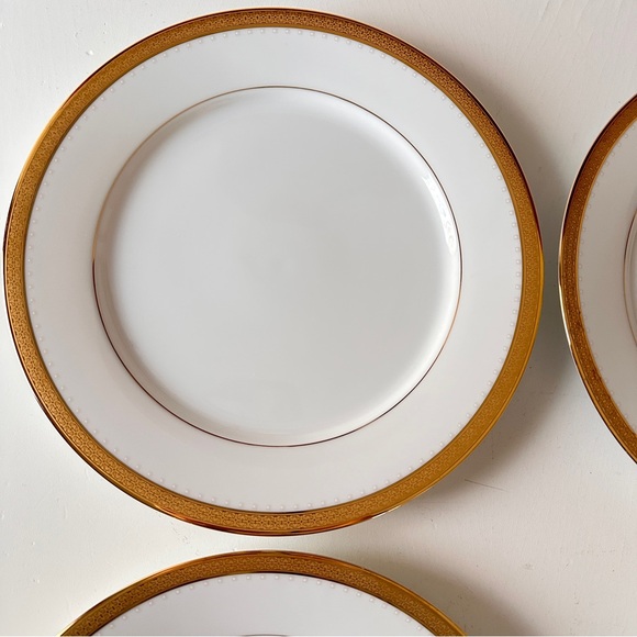 4 Noritake Dinner Plates 10" METROPOLITAN GOLD Encrusted Band China Contemporary - Picture 8 of 16